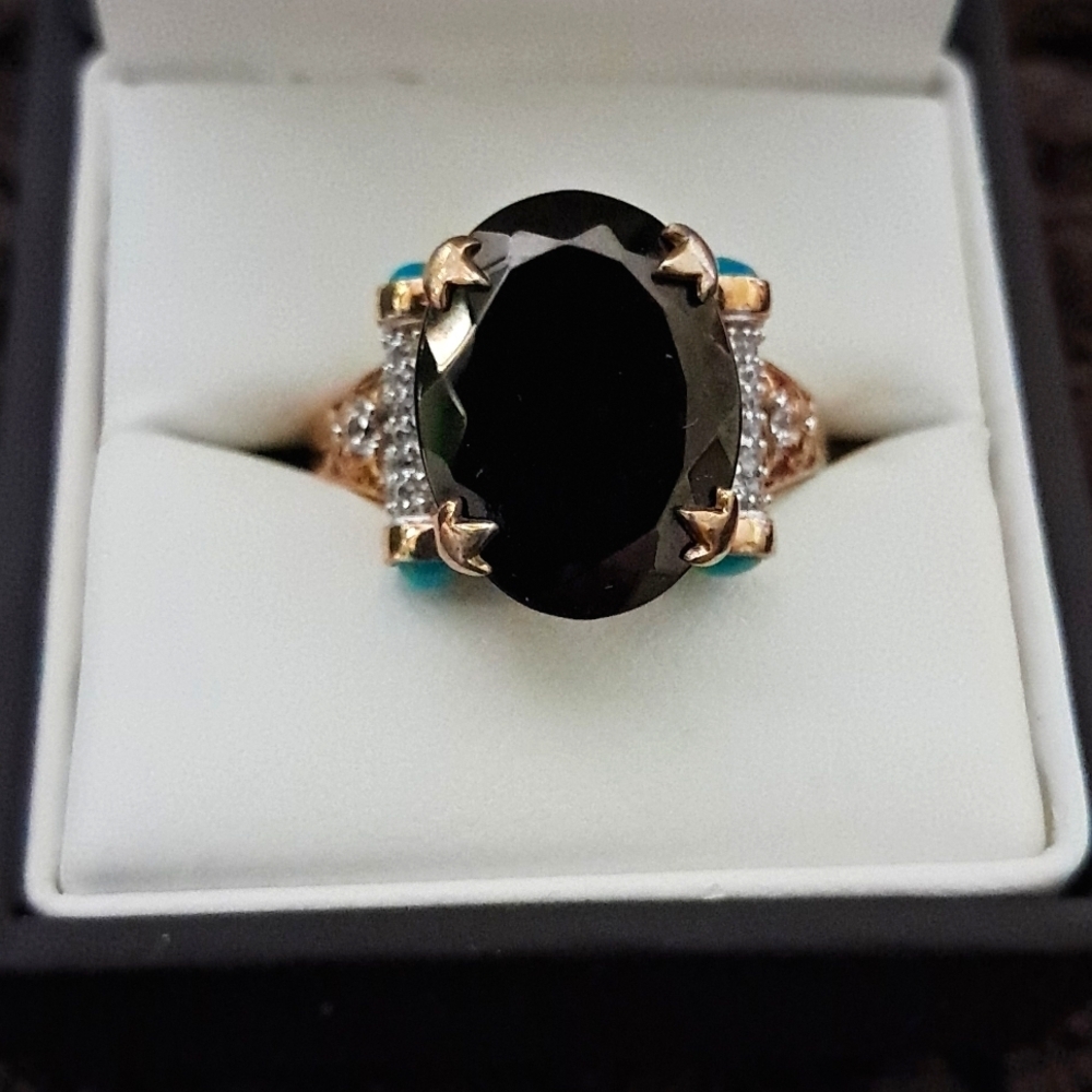 Elite Shungite, Sleeping Beauty Turquoise & White Zircon Ring.